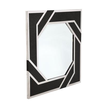 Lorin Marsh Modernist Embossed Leather Chrome Spiral Form Geometric Mirror by Lorin Marsh