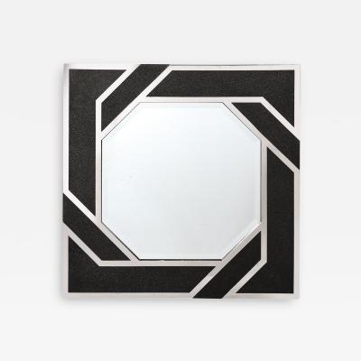 Lorin Marsh Modernist Embossed Leather Chrome Spiral Form Geometric Mirror by Lorin Marsh