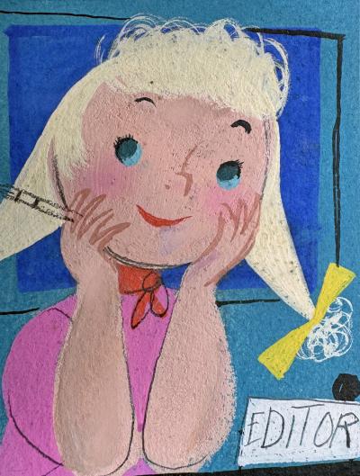 Lorraine Mrs B D Andrea Fox Editor and Typist Mid Century Womens Magazine Illustration Naive