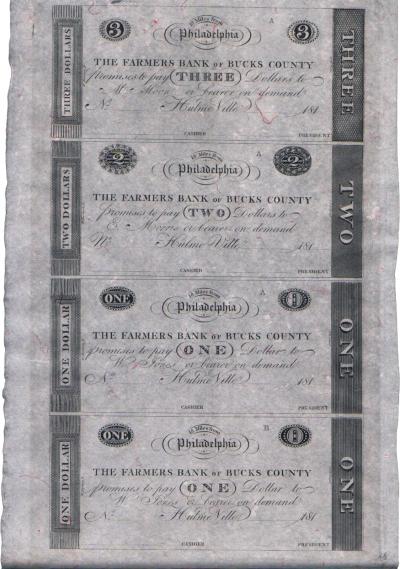 Lot 4 Uncut 1810s Farmer s Bank of Bucks County RARE SHEET 1 1 2 3 Philadelphia