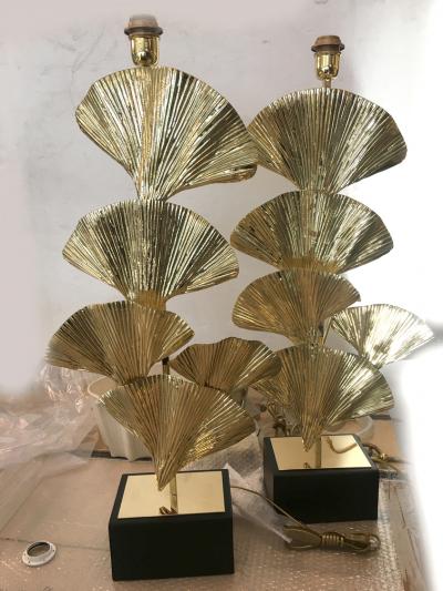 Lot of 2 BRASS LEAF TABLE LAMP STYLE GINKO BILOBA