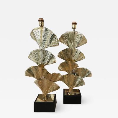 Lot of 2 BRASS LEAF TABLE LAMP STYLE GINKO BILOBA