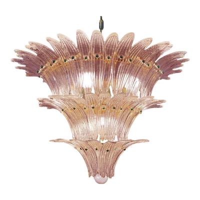Lot of 2 Mid Century Modern Pink Palmette Murano Glass Chandeliers a Pair