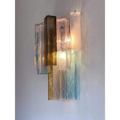 Lot of 4 Multicolored Squared Murano Style Glass Wall Sconces