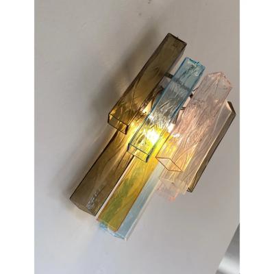 Lot of 4 Multicolored Squared Murano Style Glass Wall Sconces
