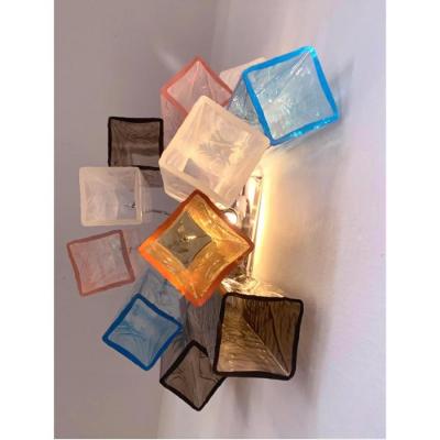 Lot of 4 Multicolored Squared Murano Style Glass Wall Sconces