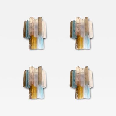 Lot of 4 Multicolored Squared Murano Style Glass Wall Sconces
