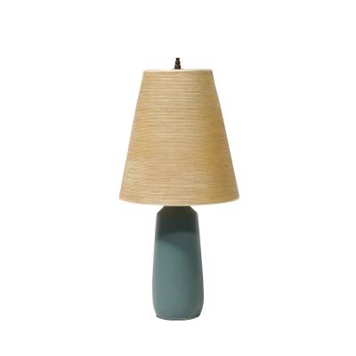 Lotte Gunnar Bostlund Mid Century Blue Ceramic Fiber Shaded Table Lamps by Lotte Gunnar Bostlund