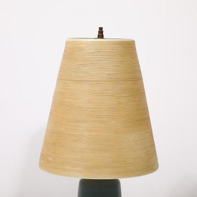 Lotte Gunnar Bostlund Mid Century Blue Ceramic Fiber Shaded Table Lamps by Lotte Gunnar Bostlund