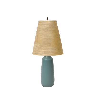 Lotte Gunnar Bostlund Mid Century Blue Ceramic Fiber Shaded Table Lamps by Lotte Gunnar Bostlund