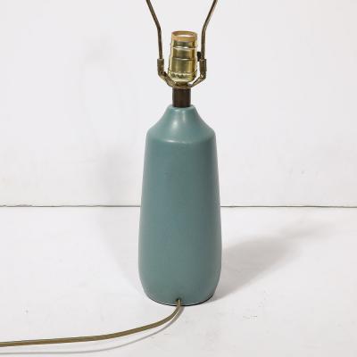 Lotte Gunnar Bostlund Mid Century Blue Ceramic Fiber Shaded Table Lamps by Lotte Gunnar Bostlund