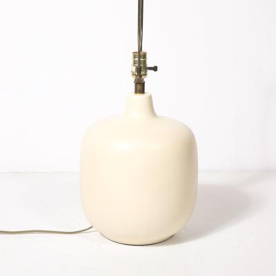 Lotte Gunnar Bostlund Mid Century Off White Glazed Ceramic Table Lamps by Lotte Gunnar Bostlund