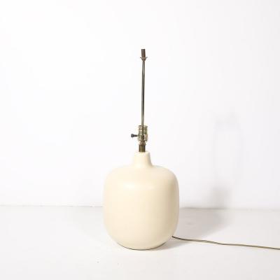 Lotte Gunnar Bostlund Mid Century Off White Glazed Ceramic Table Lamps by Lotte Gunnar Bostlund