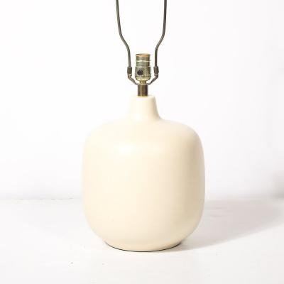 Lotte Gunnar Bostlund Mid Century Off White Glazed Ceramic Table Lamps by Lotte Gunnar Bostlund