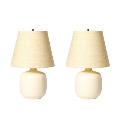 Lotte Gunnar Bostlund Mid Century Off White Glazed Ceramic Table Lamps by Lotte Gunnar Bostlund