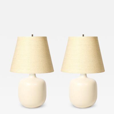 Lotte Gunnar Bostlund Mid Century Off White Glazed Ceramic Table Lamps by Lotte Gunnar Bostlund