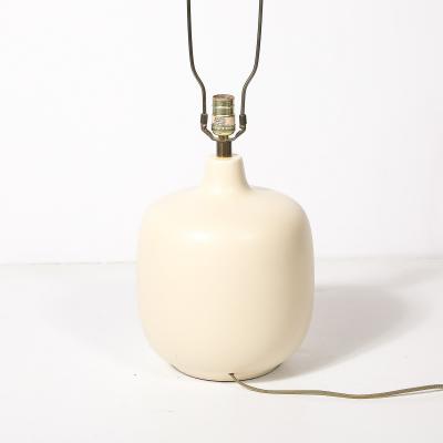 Lotte Gunnar Bostlund Mid Century Off White Glazed Ceramic Table Lamps by Lotte Gunnar Bostlund