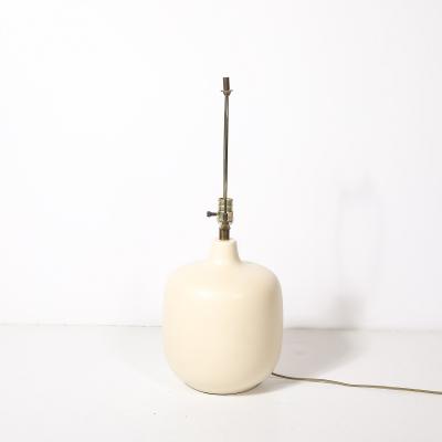 Lotte Gunnar Bostlund Mid Century Off White Glazed Ceramic Table Lamps by Lotte Gunnar Bostlund