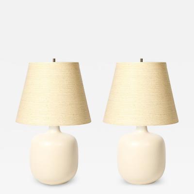 Lotte Gunnar Bostlund Mid Century Off White Glazed Ceramic Table Lamps by Lotte Gunnar Bostlund