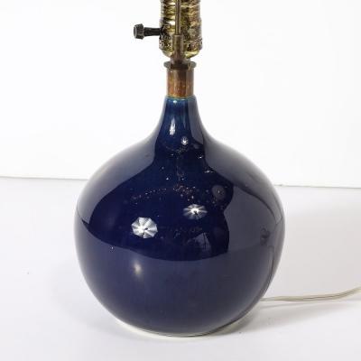 Lotte Gunnar Bostlund MidCentury Ultramarine Blue Glazed Ceramic Table Lamp by Lotte Gunnar Bostlund