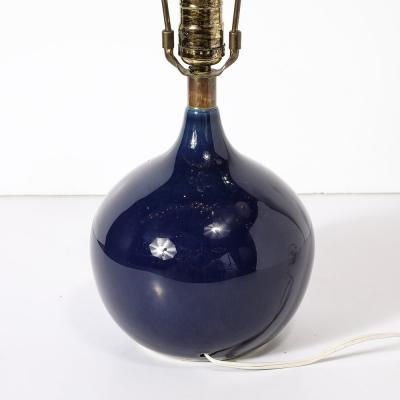 Lotte Gunnar Bostlund MidCentury Ultramarine Blue Glazed Ceramic Table Lamp by Lotte Gunnar Bostlund