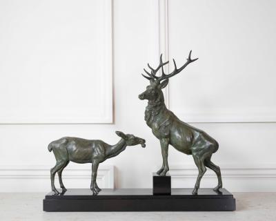 Louis Albert Carvin Louis Albert Carvin Stag and Doe Sculpture