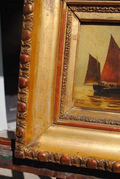 Louis Bentabole 19th c Marine Oil Red Sail Louis Bentabole