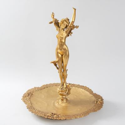Louis Chalon French Art Nouveau Tray with Sculpted Femme Fleur by Louis Chalon