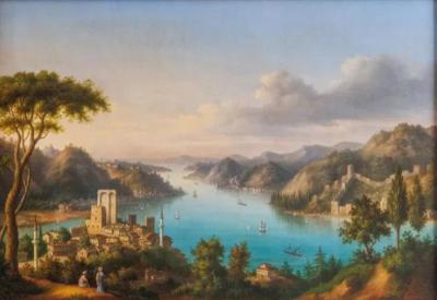 Louis Chalon Louis Chalon French 1866 1940 an Orientalist Landscape of the Golden Horn C 