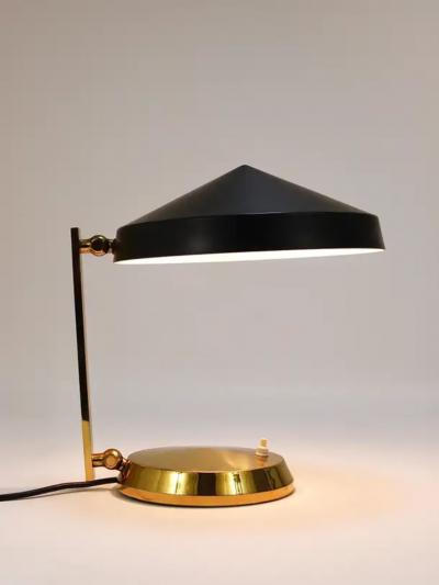 Louis Christiaan Kalff Midcentury Black Brass Table or Desk Lamp Austria 1960s