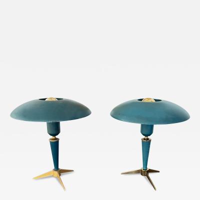 Louis Christiaan Kalff Pair of Blue Midcentury Louis C Kalff Table Lamps for Philips