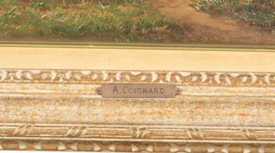 Louis Coignard Framed Oil on Panel Cows by Stream by Louis Coignard