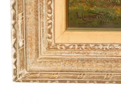 Louis Coignard Framed Oil on Panel Cows by Stream by Louis Coignard