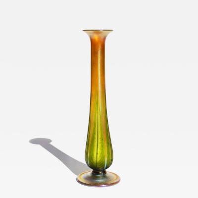 Louis Comfort Tiffany Tall Wheel Carved Decorated Tiffany Studios Gold and Green Favrile Vase