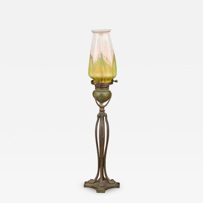 Louis Comfort Tiffany Tiffany Studios Pulled Feather Favrile And Bronze Candlestick