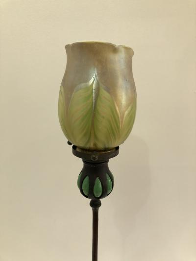 Louis Comfort Tiffany Tiffany Studios Tall Candlestick Louis comfort Tiffany Favrile Shade Lamp