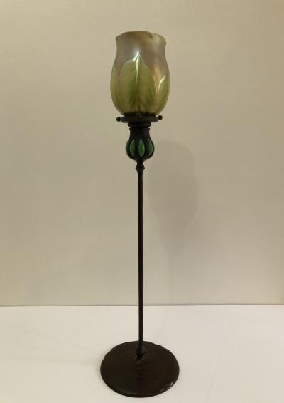 Louis Comfort Tiffany Tiffany Studios Tall Candlestick Louis comfort Tiffany Favrile Shade Lamp
