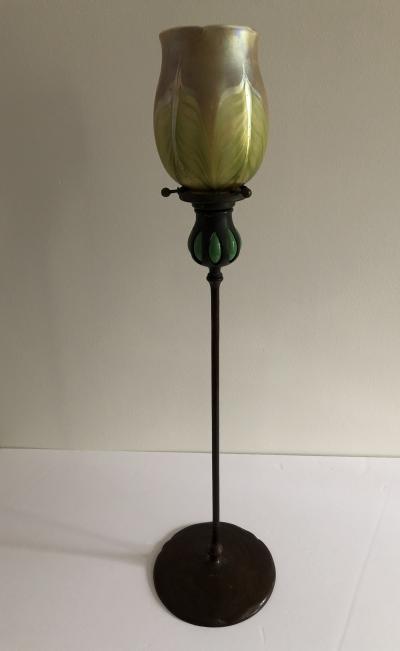 Louis Comfort Tiffany Tiffany Studios Tall Candlestick Louis comfort Tiffany Favrile Shade Lamp