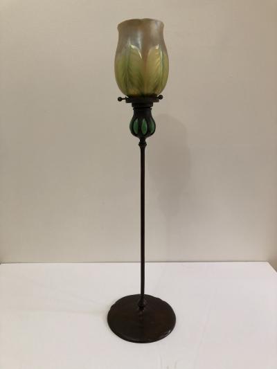 Louis Comfort Tiffany Tiffany Studios Tall Candlestick Louis comfort Tiffany Favrile Shade Lamp