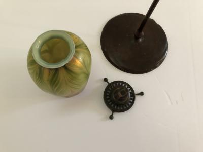 Louis Comfort Tiffany Tiffany Studios Tall Candlestick Louis comfort Tiffany Favrile Shade Lamp