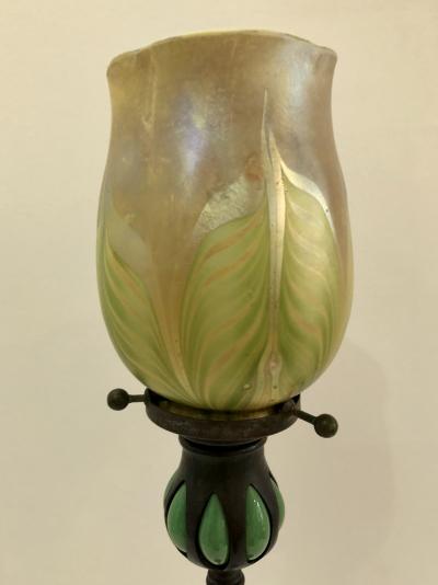 Louis Comfort Tiffany Tiffany Studios Tall Candlestick Louis comfort Tiffany Favrile Shade Lamp