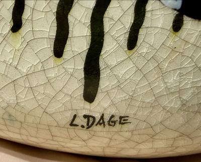 Louis Dage Louis Dage Art Deco Ceramic Vase with Stylized Floral Decoration