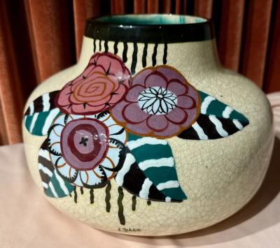 Louis Dage Louis Dage Art Deco Ceramic Vase with Stylized Floral Decoration