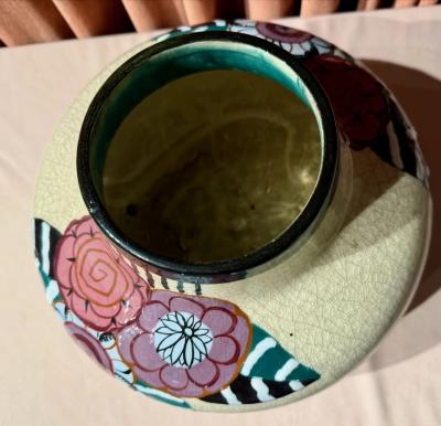 Louis Dage Louis Dage Art Deco Ceramic Vase with Stylized Floral Decoration