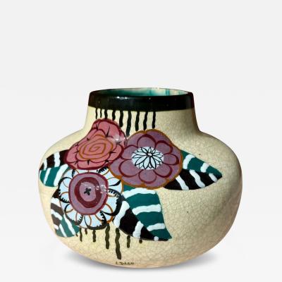 Louis Dage Louis Dage Art Deco Ceramic Vase with Stylized Floral Decoration