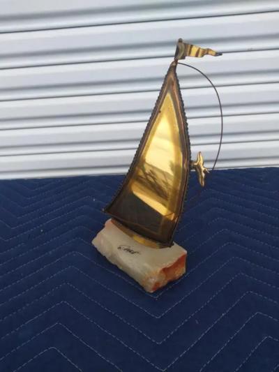 Louis DeMott Bunce Pair of signed DeMott Sailboat sculptures