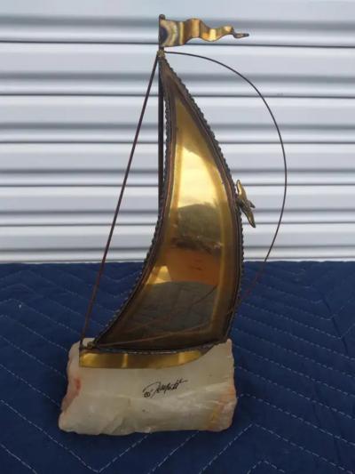 Louis DeMott Bunce Pair of signed DeMott Sailboat sculptures