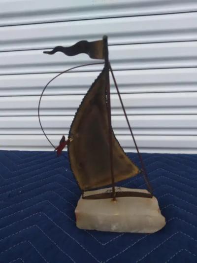 Louis DeMott Bunce Pair of signed DeMott Sailboat sculptures