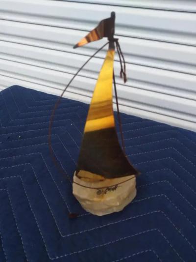 Louis DeMott Bunce Pair of signed DeMott Sailboat sculptures