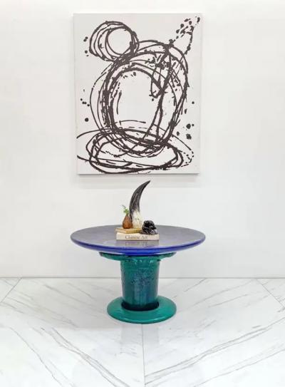 Louis Durot Sunburst Mushroom Table in Green and Blue Louis Durot 1990s